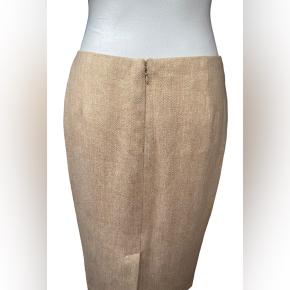 RALPH LAUREN Black Label Tan Gold Fleck Herringbone Linen Midi Pencil Skirt, 4 - Picture 4 of 12